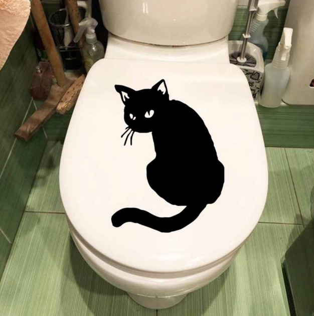 Toptan Wc Tuvalet Klozet Dekorasyonu İçin Dekoratif Kara Kedi Sticker